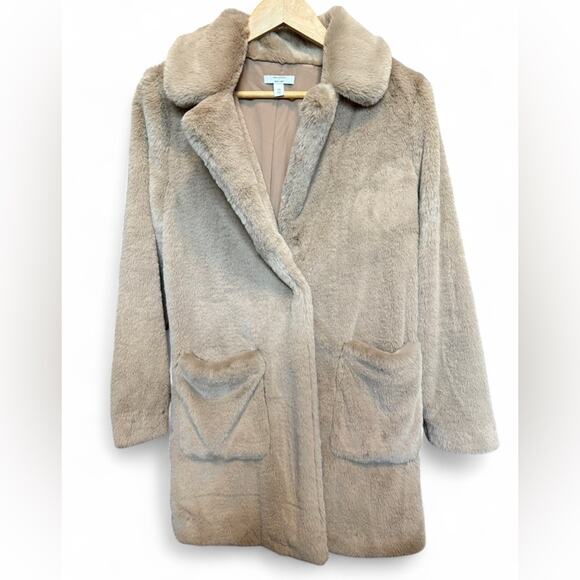 Nine West x Clara Sanatana Tan Teddy Faux Fur Coat - Picture 1 of 4